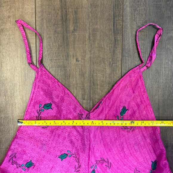 Pink Silk Wide-Leg Jumpsuit Birds Strappy One Size Boho Flowy Statement Twee - Picture 5 of 9